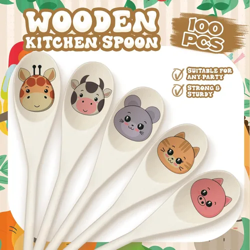 Vista 3 de Maxcheck 100 cucharas de madera de 10 pulgadas, cucharas ovaladas para cocinar y servir para cocina, hornear, revolver, comer y degustar