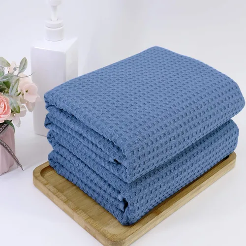 Vista 5 de POLYTE Toalla de baño de microfibra de secado rápido sin pelusas, 60 x 30 pulgadas, juego de 2 (azul, tejido de gofre)