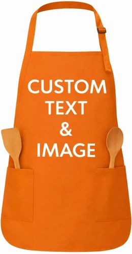 Vista 10 de Delantal personalizado con nombre o logotipo personalizado, cuello ajustable, 2 bolsillos, mezcla de algodón de fácil cuidado