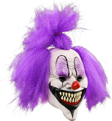 Vista 3 de Máscara de payaso de Halloween aterradora para adultos con pelo, máscara de disfraz de asesino malvado de terror