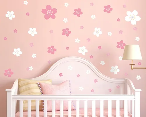 FLFK 55 calcomanías de pared de flores de cerezo para despegar y pegar, calcomanías de pared para guardería, sala de estar, dormitorio, habitación