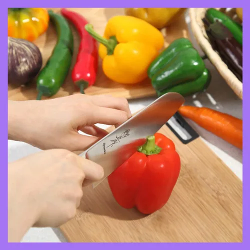 Vista 7 de Cuchillo de chef japonés multiusos INOX AUS-8A mango integrado de acero inoxidable, Santoku de 7 pulgadas (7.087 in)