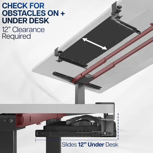 Vista 6 de VIVO Bandeja deslizante grande con abrazadera para teclado y mouse de computadora debajo del escritorio, cajón de plataforma extraíble de 27 x 11