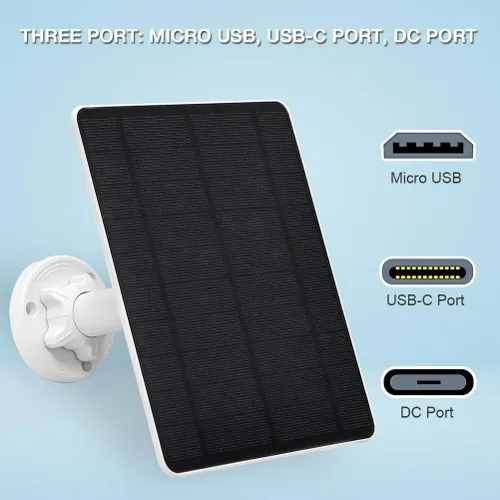 Vista 3 de Panel Solar para Cámara de Seguridad, Panel Solar USB de 5W para Cámaras DC 5V, Cargador de Panel Solar para Cámara Micro USB y USB-C y DC, Cargador