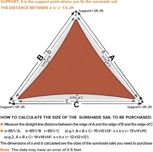 Vista 6 de Artpuch Parasol curvado personalizado de 20 x 20 x 20 pies, diseño triangular de malla con bloqueo UV, 6.35 oz/m², color rojo óxido