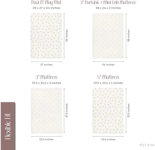 Vista 5 de Ely's & Co. Juego de sábanas impermeables para paquete y juego de patente, 100% algodón con forro impermeable, juego de 2 sábanas bajeras para cuna