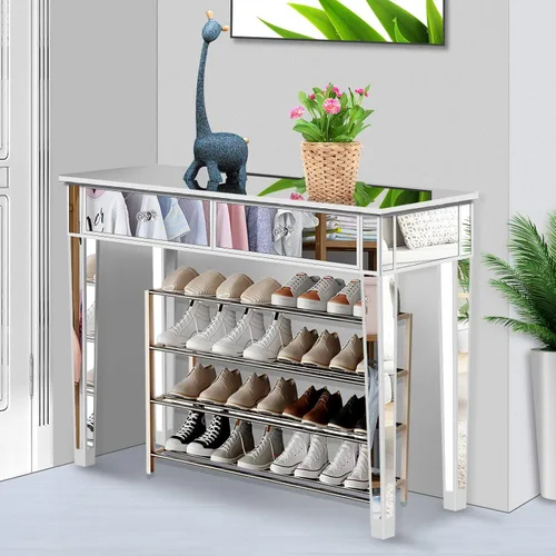 Vista 3 de SSLine Mesa de tocador de maquillaje con espejo, mesa auxiliar moderna para sofá, mesa auxiliar con espejo, mesa de tocador con 2 cajones, mesa