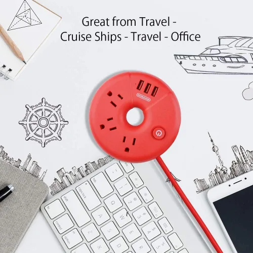 Vista 8 de NTONPOWER Paquete de regletas de viaje con 3 tomacorrientes, 3 USB, estación de carga portátil de escritorio con cable corto de 15 pulgadas