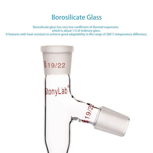 Vista 3 de StonyLab Adaptador de destilación de 3 vías con juntas 19/22 para aparatos de destilación