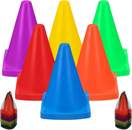 Paquete de 48 conos de tráfico de plástico de 7 pulgadas con 2 bolsas negras, conos de fútbol de agilidad, conos de seguridad, conos deportivos,