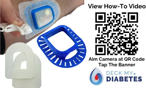 Vista 7 de Omnipod Grip Shield con anillo cómodo. Diseñado por Deck My Diabetes. Aplicación reutilizable y flexible con una sola mano