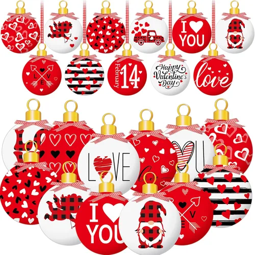 16 adornos de San Valentín, decoración de árbol, adornos de madera para el día de San Valentín, adornos de madera en 2D con forma de corazón, gnomo,