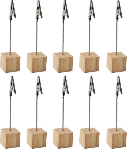 Vista 10 de 10PCS Brown Wooden Cube Base Memo Clip Holders, Alligator Clip Stands for Table Numbers, Place Cards, Photos and Wedding Decorations