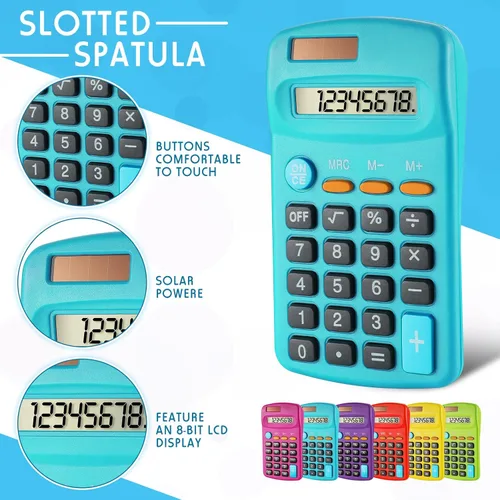 Vista 3 de Weewooday 6 calculadoras básicas de tamaño de bolsillo, a granel, 8 dígitos, mini batería solar, calculadora de potencia dual para escritorio