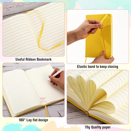 Vista 3 de Honoson 20 Pack Lined Journal Notebooks A5 Hardcover Executive Notebook 5.5" x 8.3" PU Leather Wide Ruled Journals Bulk with Elastic Band for Home