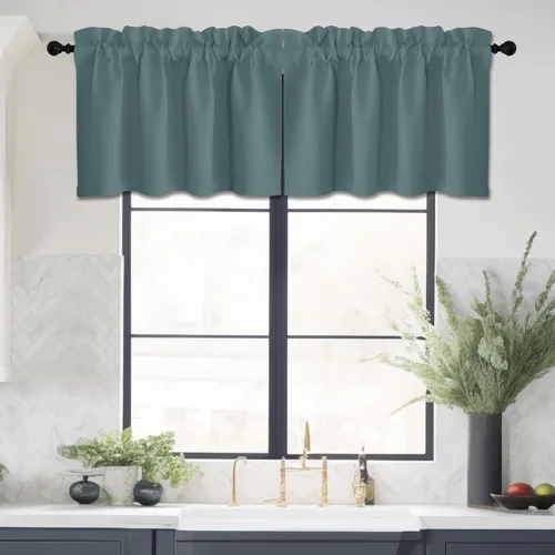 Vista 34 de NICETOWN Cenefa de cocina para ventanas, cortina corta con bolsillo para barra de estilo campestre con aislamiento térmico para sala de estar
