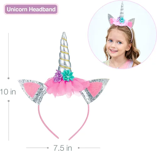 Vista 6 de Vestido de princesa unicornio, para niñas pequeñas, disfraz, joyas y diadema