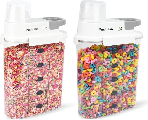 Contenedor de almacenamiento de cereales, paquete de 2 recipientes herméticos de almacenamiento de alimentos de 85 oz/2.5 L con tapas, organizadores