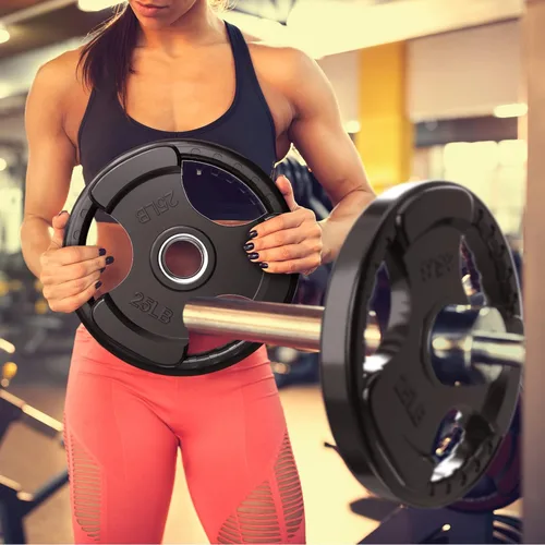 Vista 16 de RitFit Weight Plates for Barbell, 2-Inch Olympic Rubber Grip Plates for Weightlifting and Strength Training in Home & Gym, Single, Pair and Sets