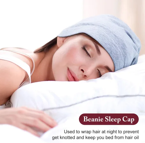 Vista 33 de 4 Pieces Satin Lined Beanie Cap Satin Sleep Lined Hat Slouchy Beanie Hat Night Silk Hair Cap for Women Men