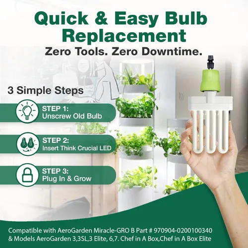 Vista 5 de 2 bombillas de cultivo compatibles con AeroGarden Miracle-GRO B Parte # 970904-0200,100340 y modelos AeroGarden 3, 3SL, 3 Elite, 6, 7, Chef in A