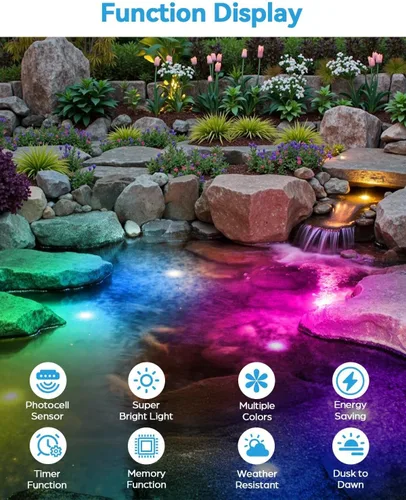 Vista 3 de HIBOITEC Luces LED para estanque, luz subacuática RGB con transformador de temporizador de 12 V, sensor de luz de fotocélula, luces subacuáticas
