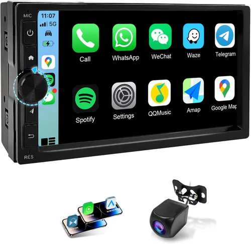 Pantalla inalámbrica de Apple Carplay de 7 pulgadas para automóvil, estéreo de automóvil de doble DIN, radio de automóvil de 2+32 GB, accesorios de