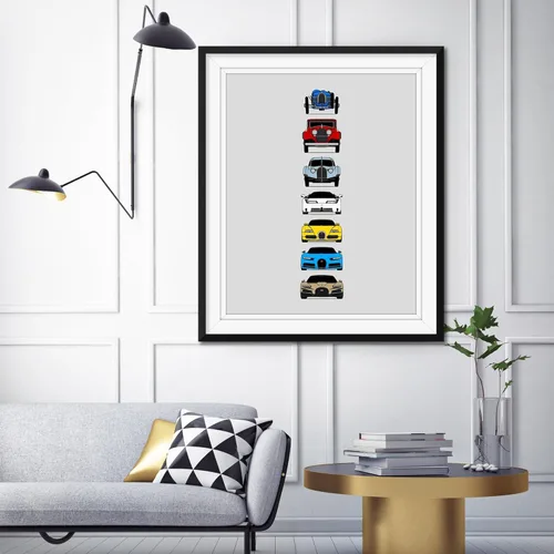 Vista 3 de Custom Car Posters Handmade Poster compatible with Bugatti Generations Print of Best of Bugatti (Type 35, Type 41, Type 57SC, EB110, Veyron, Chiron)