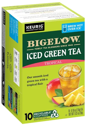 Bigelow Tea Cápsulas Keurig K-Cup de té helado verde tropical sin azúcar, cápsulas de té Keurig con cafeína, 10 unidades (paquete de 6), 60 cápsulas