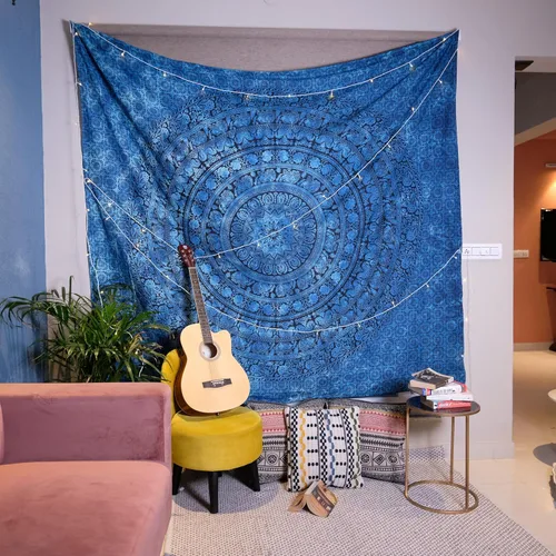 Vista 16 de Craft Trade Tapiz para colgar en la pared con diseño de mandala de algodón indio para decoración estética, bohemio, hippie, sala de estar, Blanco