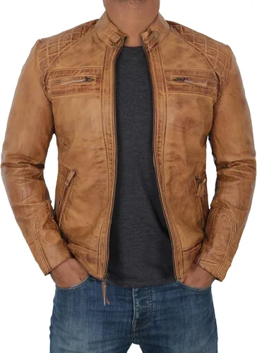 Chaqueta de cuero para hombre chaqueta de motociclista de piel de cordero real para motocicleta Café Racer Rollins Biker - Chaqueta de piel para