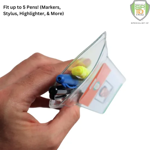 Vista 5 de Protector de bolsillo resistente con soporte vertical para tarjetas de identificación, organizador de bolsillo de plástico transparente