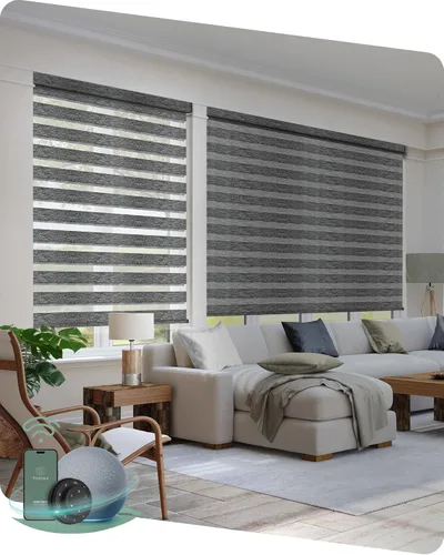 Vista 14 de Yoolax Persianas motorizadas de cebra compatibles con Alexa, persianas inteligentes de doble capa con control de luz de privacidad, persianas