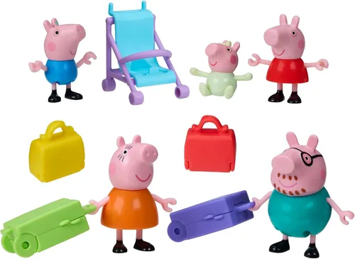 Peppa Pig Peppa's Travels: Big Family Adventure Figura y juego de accesorios, incluye Baby Evie, juguetes preescolares para niñas y niños mayores de