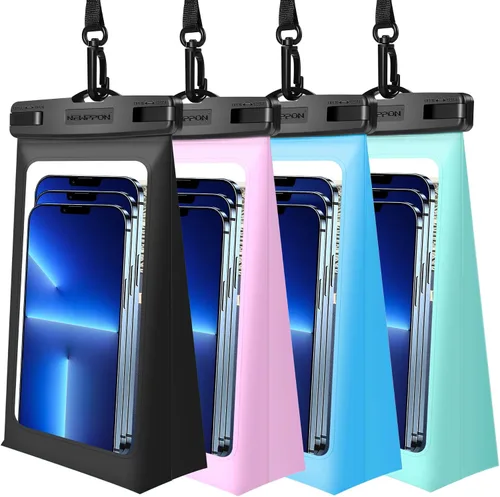 Vista 16 de Bolsa impermeable para teléfono celular: paquete de 3 fundas universales a prueba de agua con cordón para el cuello, soporte transparente