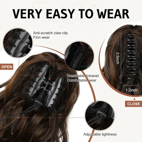Vista 3 de FLUFYMOOZ Extensión de cola de caballo, extensión de cola de caballo con clip de garra de 18 pulgadas, extensiones de cabello ondulado y rizado