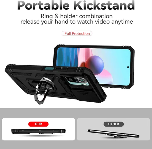 Vista 2 de Funda para Redmi Note 10 4G / Note 10S 4G / Note 11 SE (India), funda para Xiaomi Poco M5s 4G con soporte de anillo negro