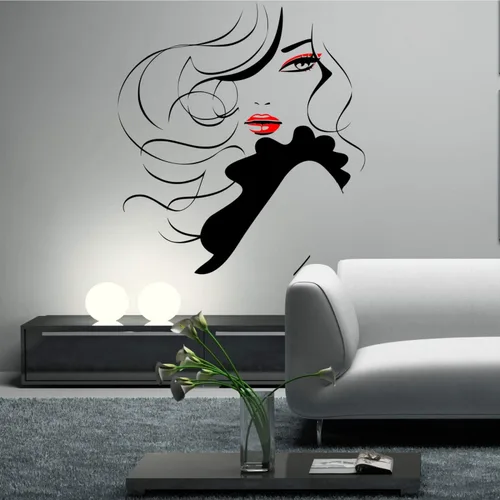 Vista 4 de Pegatinas de pared de cabello largo de belleza de chica sexy, para decoración del hogar, sala de estar, vinilo extraíble, barbería, A536