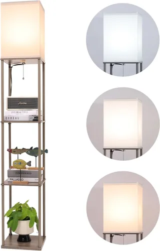 Vista 16 de Gupuzm Lámpara de pie con estantes, moderna lámpara de pie cuadrada con bombilla de 3 temperaturas de color, lámpara de estantería de exhibición