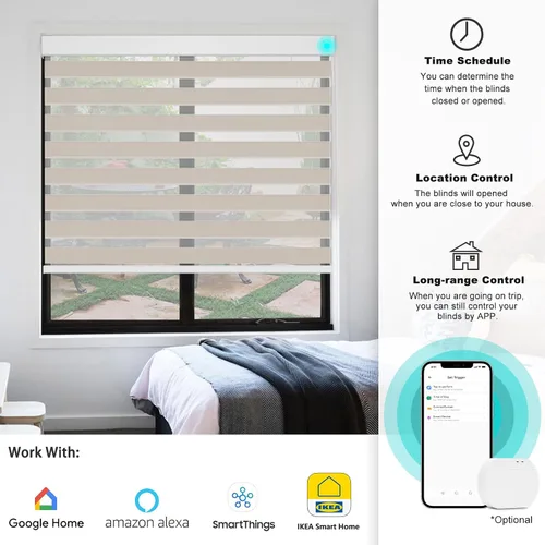 Vista 76 de Changshade Smart Zebra - Persianas enrollables motorizadas con control remoto funcionan con Alexa, Goole Home, Apple Homekit, persianas automáticas