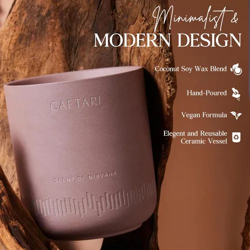 Vista 3 de CAFTARI Vela de aromaterapia de lujo Oudh, madera de cedro y pachulí 60 horas de combustión Cera de soja de coco limpia Vela vegana lista