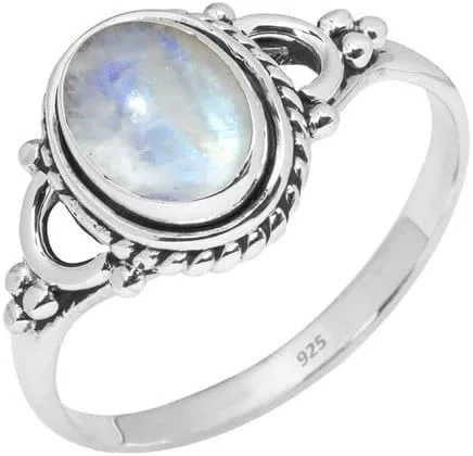 Vista 5 de Anillos de piedras preciosas naturales - Anillo de plata de ley 925 para mujeres y niñas, regalo de Navidad