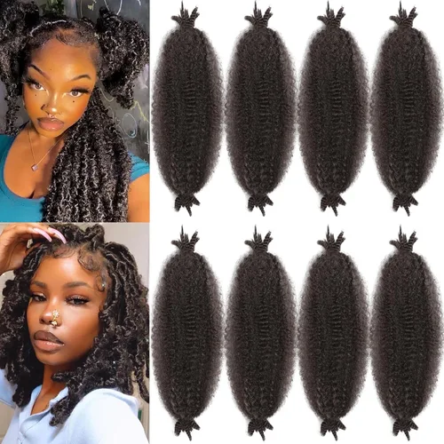 Vista 39 de 3 paquetes de cabello rizado afro elástico de 10 pulgadas, cabello trenzado Marley Twist 1B preseparado de ganchillo sintético suave para rastas