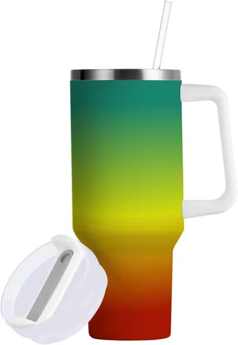 Vista 10 de JUNZAN Aurora Blue Green Purple Water Bottles With Handle Wide Mouth Vacuum Stainless 30 OZ Travel Coffee Mug Spill Proof with Straw Lid Men for