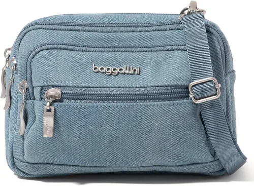 Vista 28 de Baggallini Bolso cruzado pequeño con triple cremallera para mujer, ligero, convertible, riñonera Estampado De Flor De Mediano
