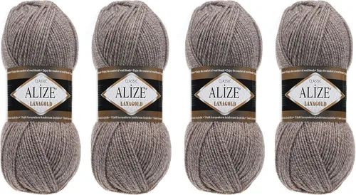 Vista 20 de Alize Lanagold - Hilo para tejer, lana para manualidades, mezcla de hilo para tejer a mano, cálida, suave, natural, gruesa, tejida a mano, lote de 4