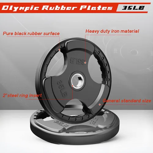 Vista 58 de RitFit Weight Plates for Barbell, 2-Inch Olympic Rubber Grip Plates for Weightlifting and Strength Training in Home & Gym, Single, Pair and Sets