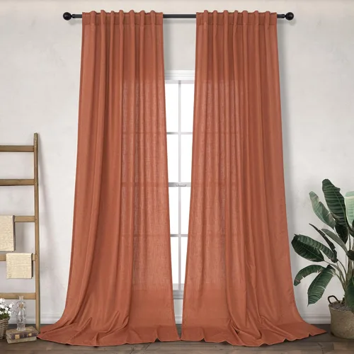 Vista 15 de Cortinas de lino crema de 102 pulgadas de largo para sala de estar, dormitorio, 2 paneles con bolsillo con pestaña trasera, filtro de luz, cortina