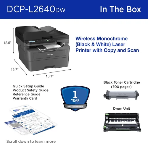 Vista 8 de Impresora Brother DCPL2640DW y tóner negro de alto rendimiento TN830XL Paquete de 2