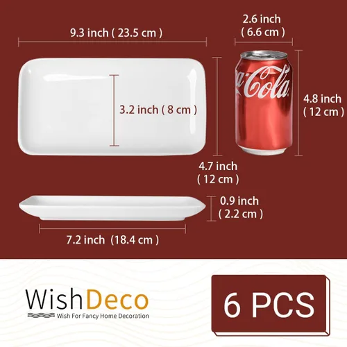 Vista 3 de WishDeco Juego de 6 platos rectangulares pequeños, platos blancos de 9 pulgadas, platos de cerámica para sushi, platos de servir para aperitivos